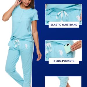 U.S. Polo Assn. Womens Pajama Set with Pockets - Short Sleeve Shirt and Pajama Pants Pj Set Mint Heather Medium