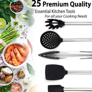 Kitchen Cooking Utensils Set Silicone with Stainless Steel handle Includes Cooking Spoon Spatula Tong Turner Whisk Ladle For Nonstick Cookware Dishwasher Safe BPA-Free