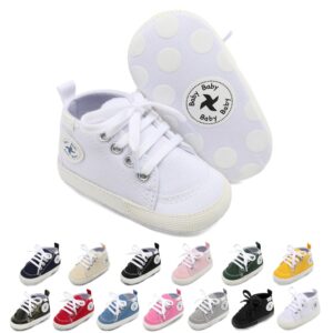 baby girls boys shoes soft anti-slip sole newborn first walkers star high top canvas denim unisex infant sneaker (a01-white, 6-12 months)