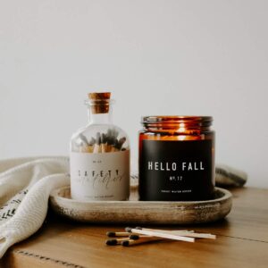 Sweet Water Decor Hello Fall Candle No. 17 | Cider, Cinnamon, Cloves, Apple, and Nutmeg Scented Soy Wax Candle for Home | 9oz Amber Jar with Black Lid, 40 Hour Burn Time, Made in The USA (Hello Fall)