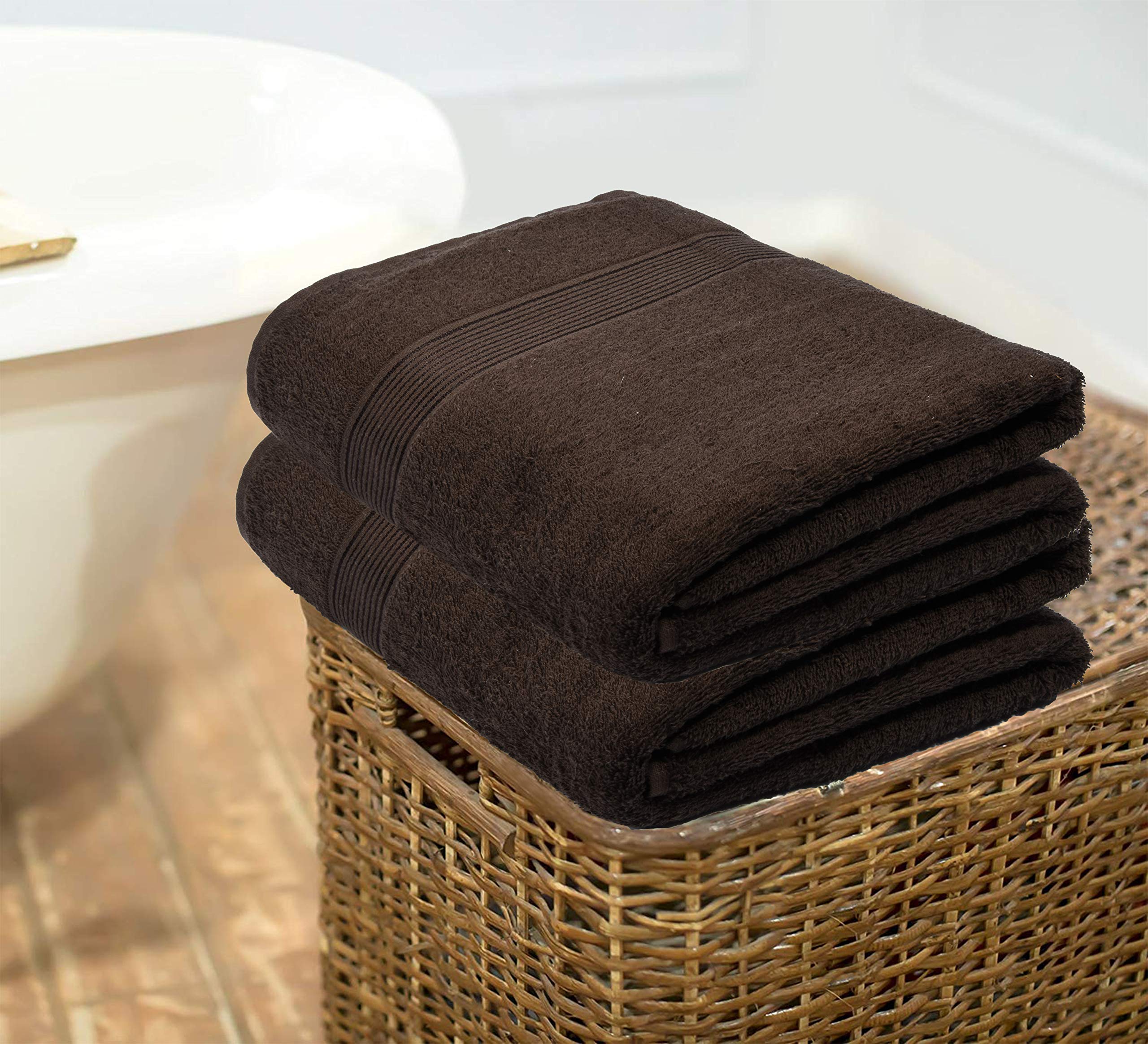 Belizzi Home Cotton 2 Pack Oversized Bath Towel Set 28x55 inches, Large Bath Towels, Ultra Absorbant Compact Quickdry & Lightweight Towel, Ideal for Gym Travel Camp Pool - Brown