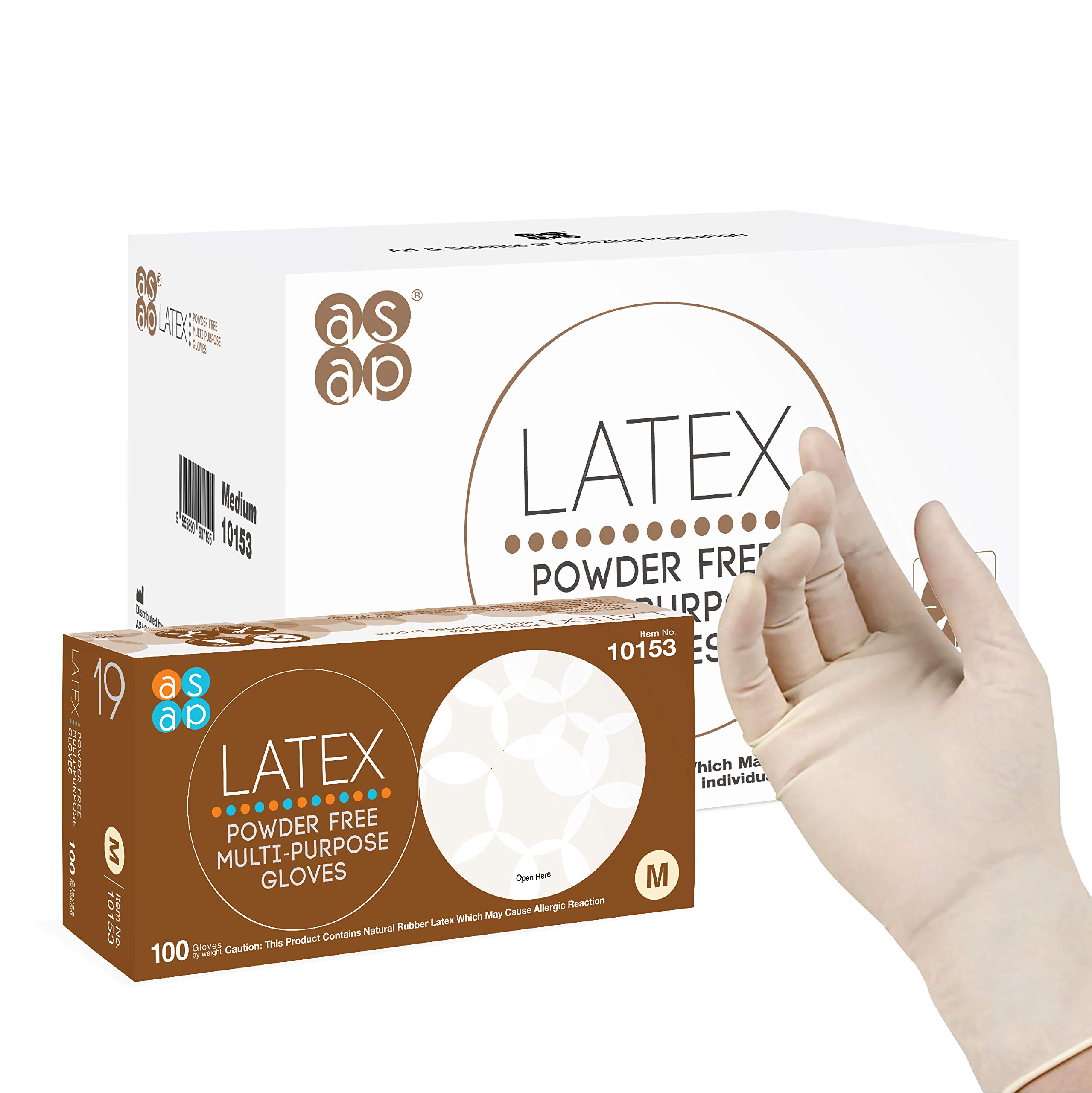 ASAP Latex Powder Free Multi-purpose Gloves, Disposable, 4.0 mil, Natural Latex (Medium - Box of 100)