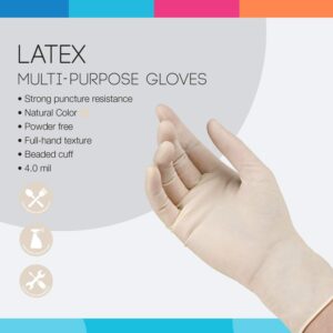 ASAP Latex Powder Free Multi-purpose Gloves, Disposable, 4.0 mil, Natural Latex (Medium - Box of 100)