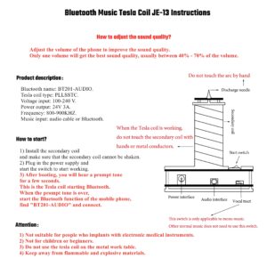 JZENT Bluetooth Music Tesla Coil PLLSSTC Desktop Toy Plasma Loudspeaker Arc Generator Wireless Transmission Teaching Demonstration Experiment Model JE-13