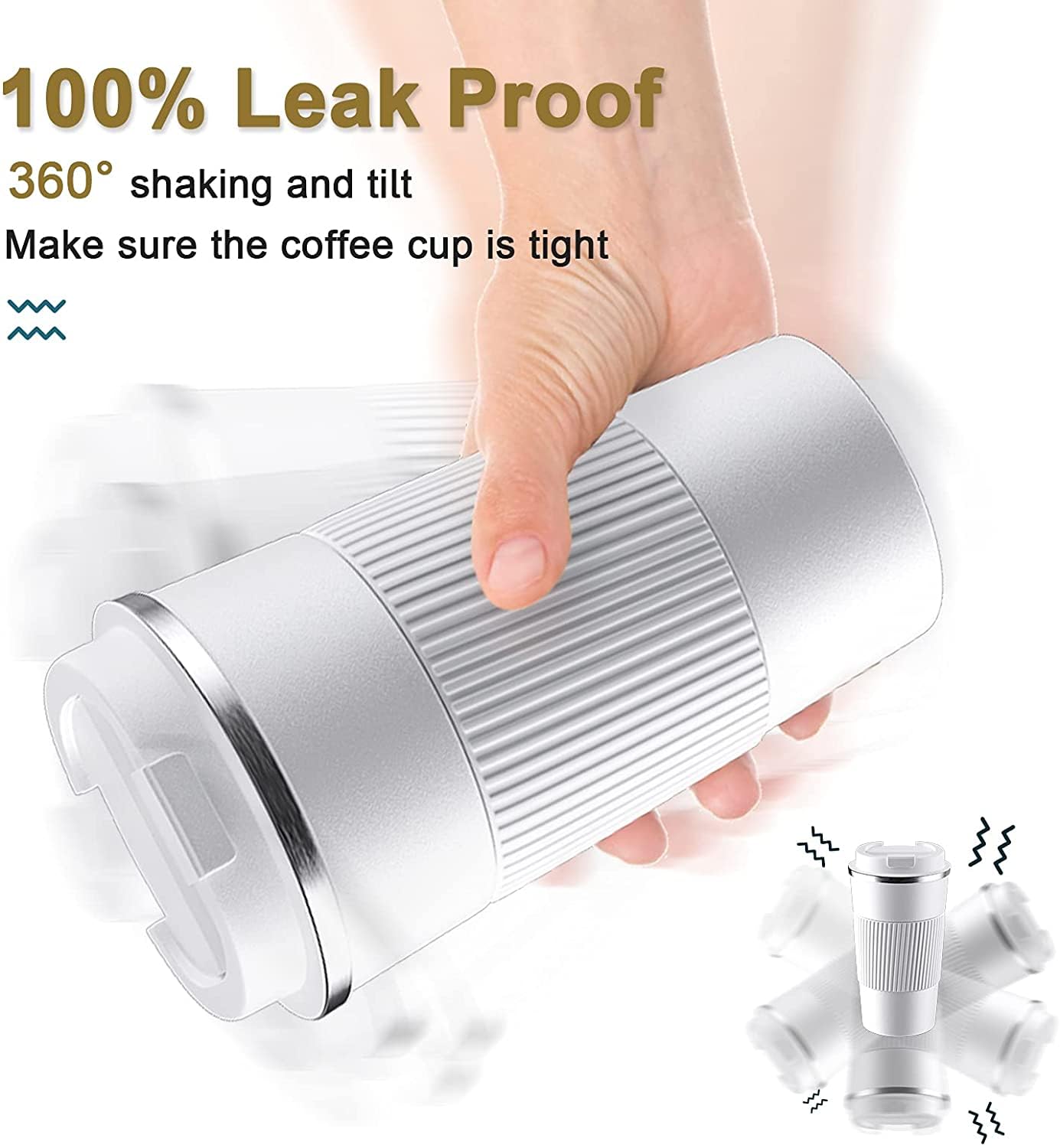 Travel Coffee Mug Spill Proof Leakproof 12 oz Insulated Coffee Mug with Screw Lid, Stainless Steel Vacuum Tumbler Reusable Thermal Coffee Cup to go for Hot and Cold Drinks -380ml, White