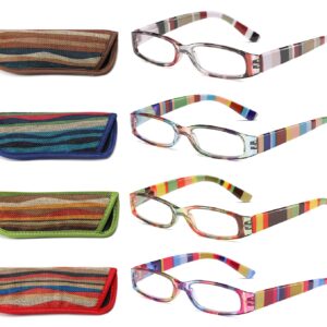 SOCTICK Reading Glasses 4 Pairs Fashion Ladies Readers Spring Hinge with Pattern Print Eyeglasses for Women +2.5