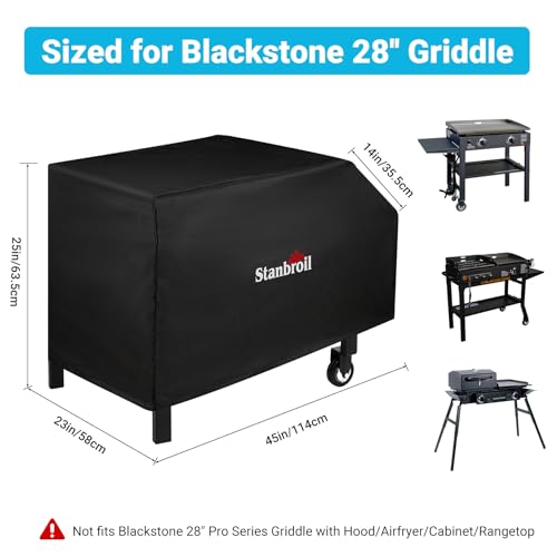 Stanbroil 28" Griddle Cover for Blackstone 2 Burner Grills, 600D Heavy Duty Waterproof Anti-UV Canvas Flat Top BBQ Cover for Blackstone 28" Outdoor Cooking Gas Grill Griddle