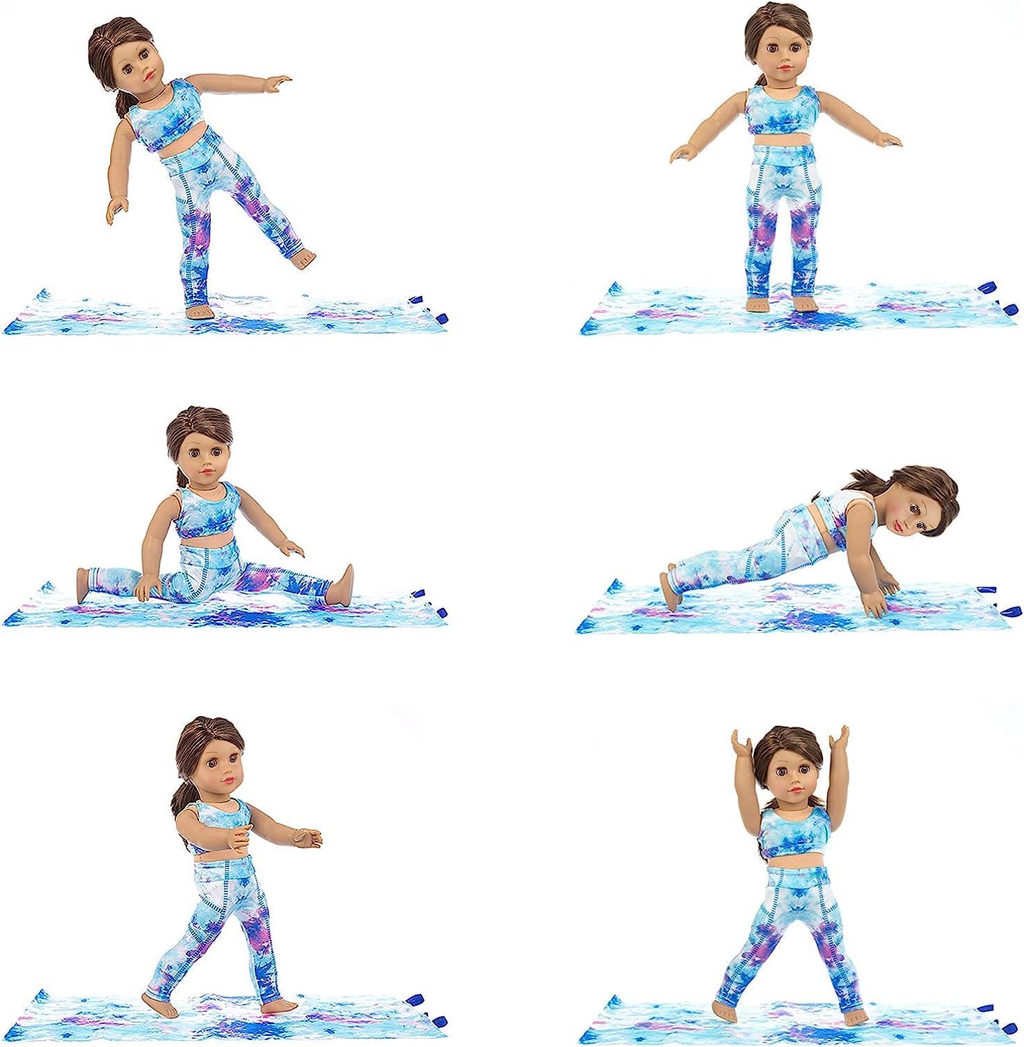 Ecore Fun 3 Items 18 Inch Doll Clothes Yoga Pilates Sports Clothes Gymnastics Yoga Exercise Outfit Sets includes Vest Suit, Yoga Mat and Towel