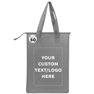 discount promos custom zipper insulated lunch tote bags set of 50, grey, unisex