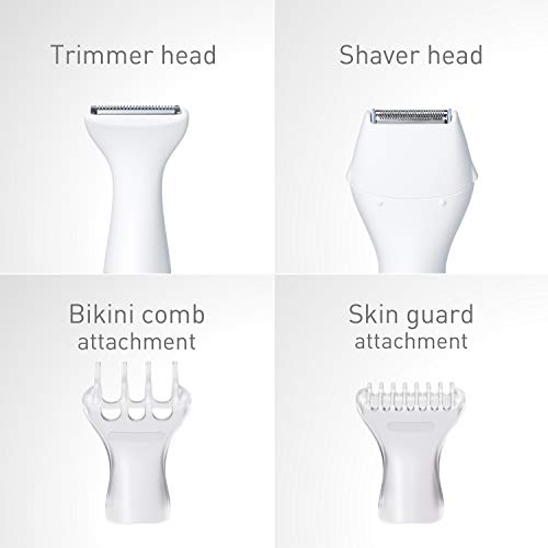 Panasonic Bikini Trimmer and Shaver for Women with 4 Attachments for Gentle Grooming in Sensitive Areas, Wet/Dry, Battery-Operated – ES-WV60-S (White / Silver)