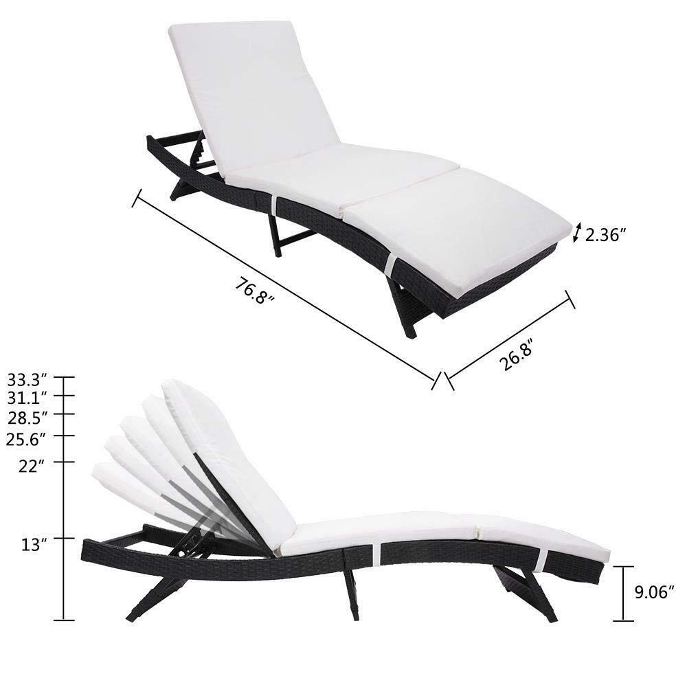 Manoch 2 PCS Adjustable Chaise Lounge Chair Outdoor Patio Furniture PE Wicker Cushions Material: PE Vine & Polyester Fabrics & Vertical Cotton Dimensions: (76.77 x 26.77 x 12.99) inch /(L x W x H)