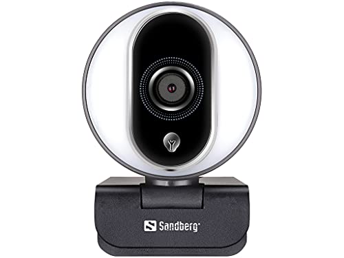 Sandberg USB Streamer Webcam Pro | Streaming Camera for Gaming Video Calls | 1080P Webcam with Microphone for PC MacBook | Ring Light | Plug & Play | Clip-on and Tripod Ready