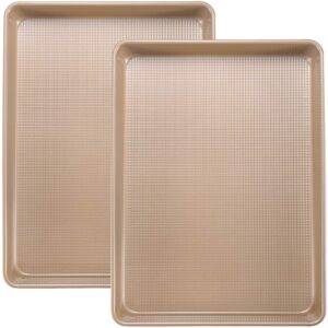 JOHO BAKING Cookie Sheets Baking Pan Set, Large Baking Sheets for Oven Nonstick, Jelly Roll Pan 10x15 Inch, Textured, 2-Piece, Gold