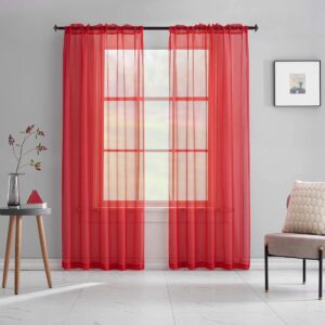 toava deco red curtains 108 inches long 2 panels rod pocket red sheer translucent light filtering christmas extal long for bedroom living room 2 panels 52x108