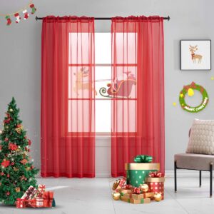 TOAVA DECO Red Curtains 108 Inches Long 2 Panels Rod Pocket Red Sheer Translucent Light Filtering Christmas Extal long for Bedroom Living Room 2 Panels 52x108