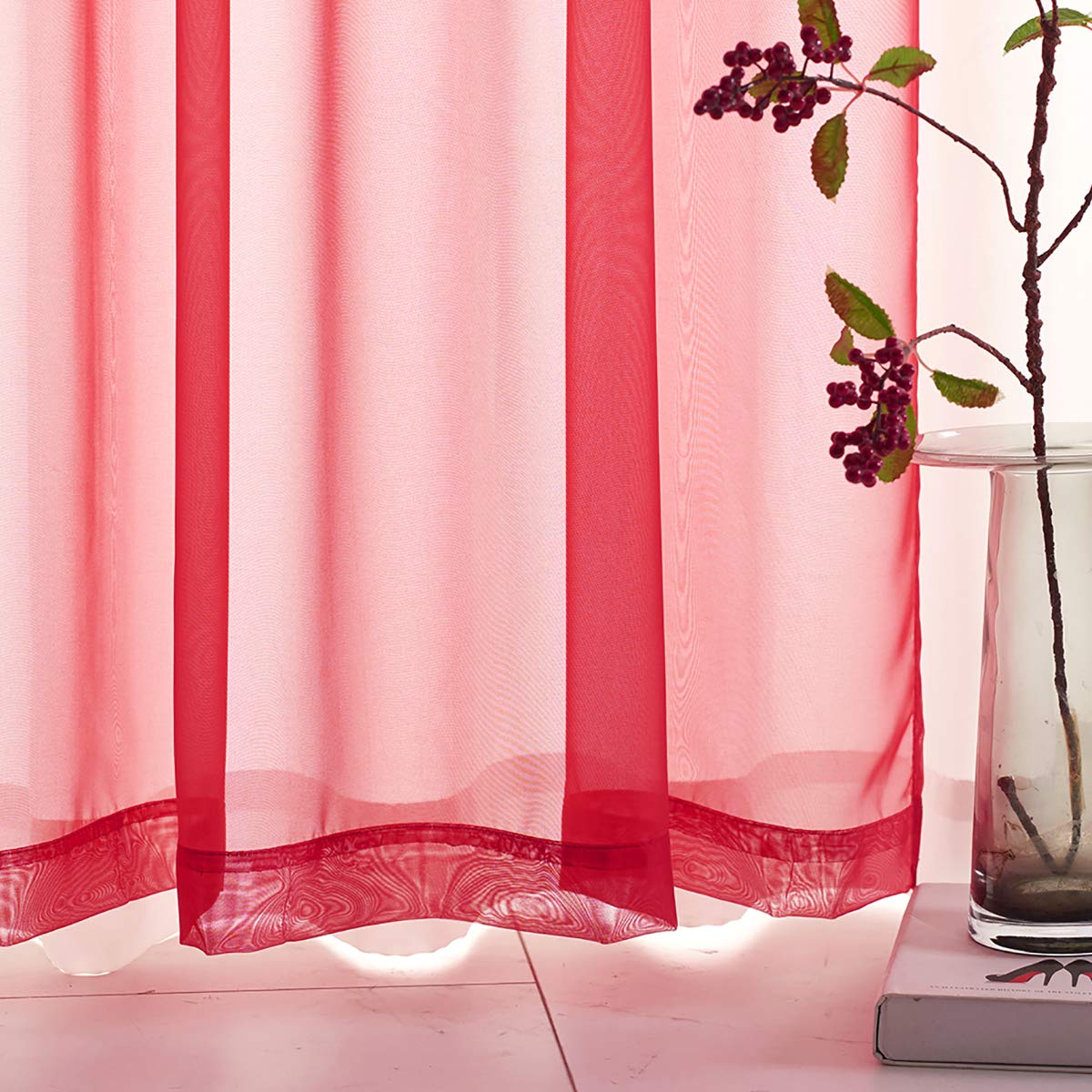 TOAVA DECO Red Curtains 108 Inches Long 2 Panels Rod Pocket Red Sheer Translucent Light Filtering Christmas Extal long for Bedroom Living Room 2 Panels 52x108