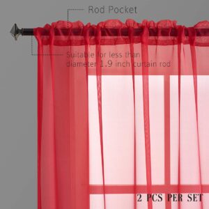 TOAVA DECO Red Curtains 108 Inches Long 2 Panels Rod Pocket Red Sheer Translucent Light Filtering Christmas Extal long for Bedroom Living Room 2 Panels 52x108