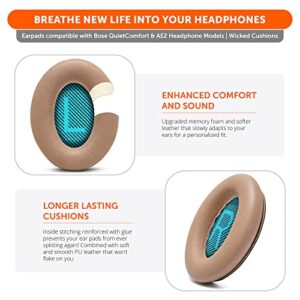 WC Wicked Cushions Premium Replacement Ear Pads for Bose Headphones - Compatible with QC15 / QC25 / QC35 & 35 ii / QC2 / AE2 / AE2i / AE2W / Soundlink - Softer Leather, Luxury Memory Foam | Beige