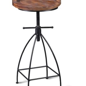 Diwhy Industrial Vintage Rustic Bar Stool,Wooden Top Stool Kitchen Counter Height Adjustable,Iron Stoo,Swivel Stool,24 Inch,Low Backrest,Hump Surface,Fully Welded Set of 2 (Brown Wooden Top)