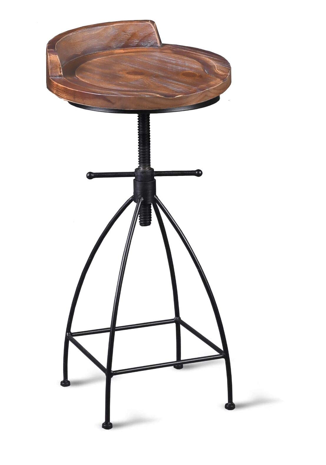 Diwhy Industrial Vintage Rustic Bar Stool,Wooden Top Stool Kitchen Counter Height Adjustable,Iron Stoo,Swivel Stool,24 Inch,Low Backrest,Hump Surface,Fully Welded Set of 2 (Brown Wooden Top)