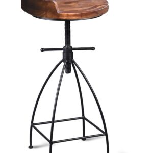 Diwhy Industrial Vintage Rustic Bar Stool,Wooden Top Stool Kitchen Counter Height Adjustable,Iron Stoo,Swivel Stool,24 Inch,Low Backrest,Hump Surface,Fully Welded Set of 2 (Brown Wooden Top)