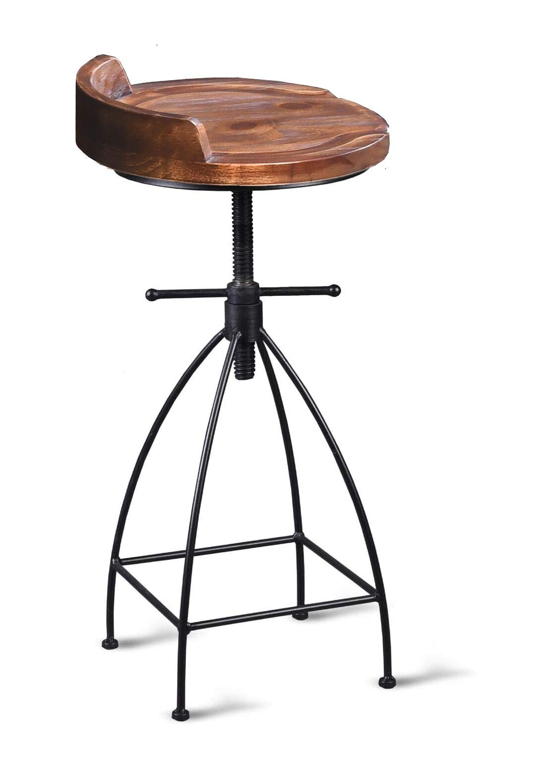 Diwhy Industrial Vintage Rustic Bar Stool,Wooden Top Stool Kitchen Counter Height Adjustable,Iron Stoo,Swivel Stool,24 Inch,Low Backrest,Hump Surface,Fully Welded Set of 2 (Brown Wooden Top)