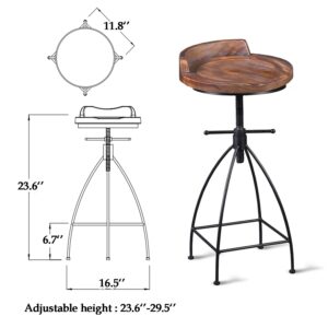 Diwhy Industrial Vintage Rustic Bar Stool,Wooden Top Stool Kitchen Counter Height Adjustable,Iron Stoo,Swivel Stool,24 Inch,Low Backrest,Hump Surface,Fully Welded Set of 2 (Brown Wooden Top)