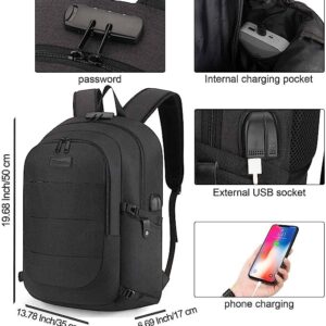 Tzowla Anti-Theft Water Resistant 17.3 Inch Laptop Backpack with USB Charging Port and Lock, Black