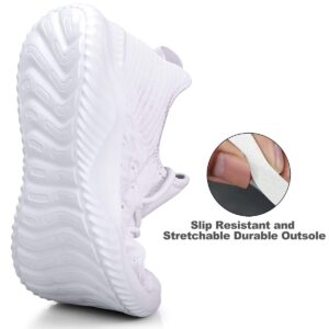 Feethit Womens Slip On Walking Shoes Non Slip Running Shoes Breathable Workout Shoes Lightweight Gym Sneakers White Size 7