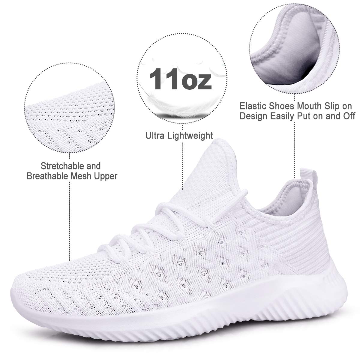 Feethit Womens Slip On Walking Shoes Non Slip Running Shoes Breathable Workout Shoes Lightweight Gym Sneakers White Size 7