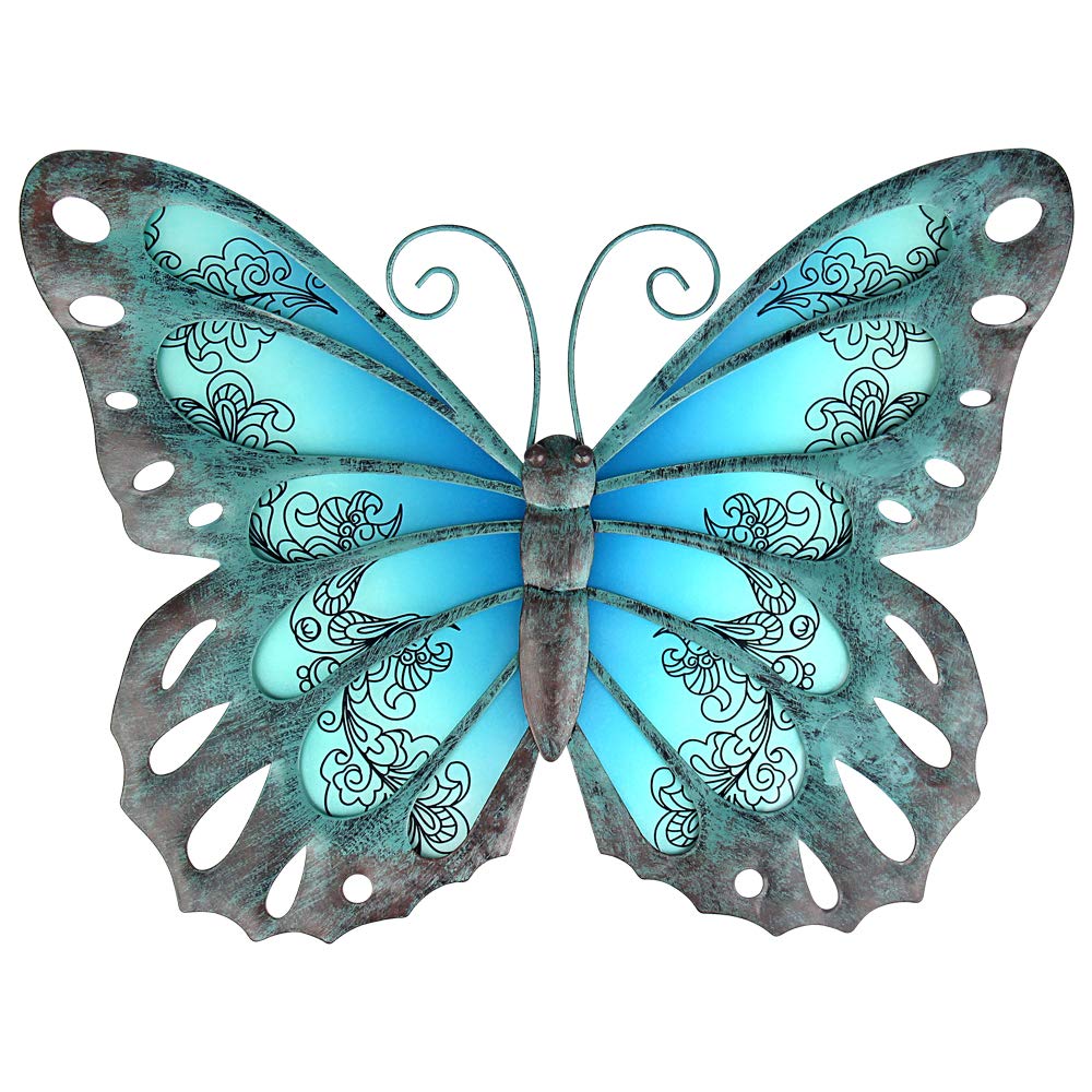 Tfro & Cile Metal Butterfly Wall Decor Outdoor Garden Art Glass Hanging Insect Sculpture for Bedroom Home