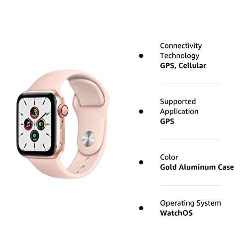 Apple Watch SE (GPS + Cellular, 40mm) - Gold Aluminum Case with Pink Sand Sport Band (Renewed)