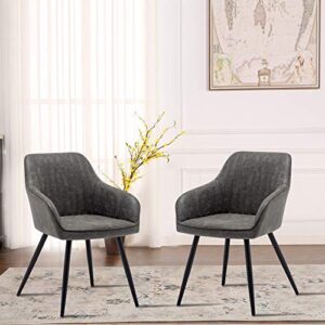 annjoe faux leather accent chair arm chairs living room chairs leisures chair upholstered chair with metal legs set of 2 for home kitchen office bistro cafe, gray