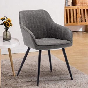 annjoe Faux Leather Accent Chair Arm Chairs Living Room Chairs Leisures Chair Upholstered Chair with Metal Legs Set of 2 for Home Kitchen Office Bistro Cafe, Gray