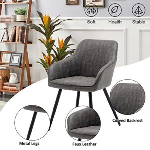 annjoe Faux Leather Accent Chair Arm Chairs Living Room Chairs Leisures Chair Upholstered Chair with Metal Legs Set of 2 for Home Kitchen Office Bistro Cafe, Gray