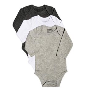 123 Bear Baby 3-Pack Cotton Spandex Long-Sleeve bodysuits unisex boy girl (Gray Long-Sleeve, Newborn)