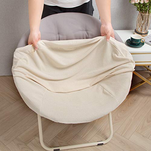 Hoomall Round Saucer Chair Cover Slipcover Only, Stretch Jacquard Moon Chair Slipcovers for Adults Saucer Chair, Removable Spandex Fabric Soft Chair Covers (Creamy-White)