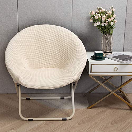 Hoomall Round Saucer Chair Cover Slipcover Only, Stretch Jacquard Moon Chair Slipcovers for Adults Saucer Chair, Removable Spandex Fabric Soft Chair Covers (Creamy-White)