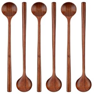 patelai 6 pcs 11 inch long spoons wooden long handle round spoons korean style soup spoons for soup cooking mixing stirring kitchen tools utensils