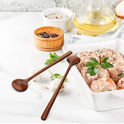 Patelai 6 Pcs 11 inch Long Spoons Wooden Long Handle Round Spoons Korean Style Soup Spoons for Soup Cooking Mixing Stirring Kitchen Tools Utensils