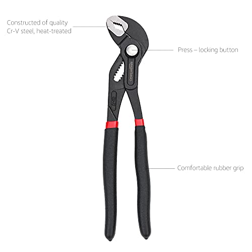 Amazon Basics 3-Piece Quick Release Groove Joint Pliers Set, Drop Forged Chrome Vanadium Steel, Includes 7-inch,10-inch, and 12-inch, Black