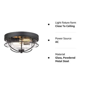 HWH INVESTMENT Flush Mount Ceiling Light Fixtures, 12 inch 2-Light Farmhouse Close to Ceiling Light Fixture with Seeded Glass Shade, Sand Black Finish, 5HTJ7-F BK