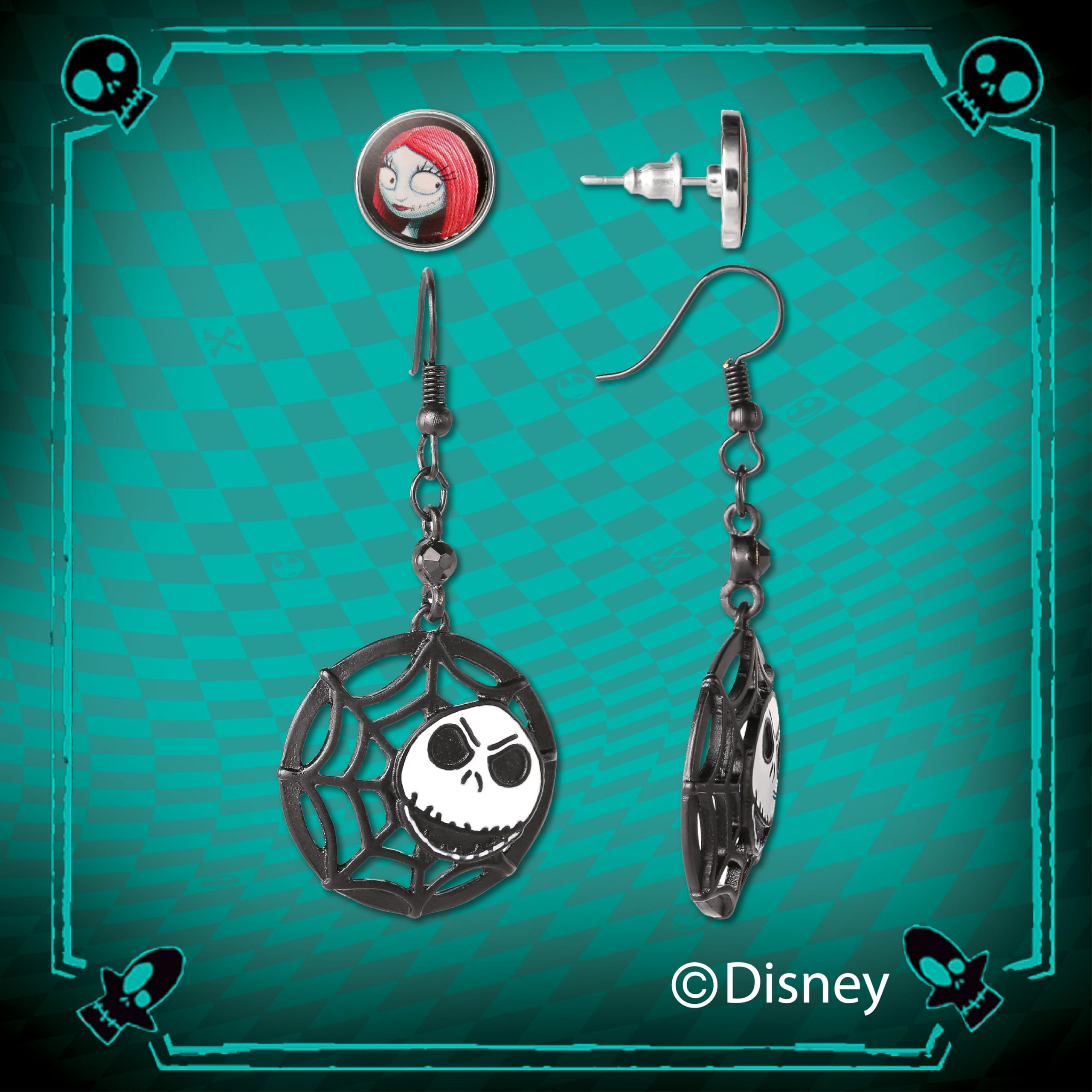 Disney The Nightmare Before Christmas Earrings Set - Jack Skellington Dangling Earrings and Sally Stud Earrings - Disney Jewelry for Women