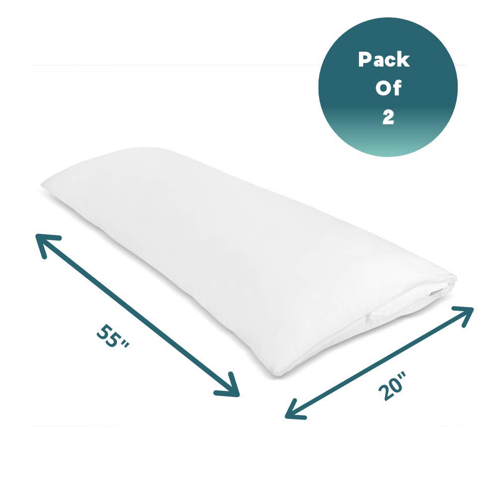 Micropuff Body Size (20 X 55) Pillow Protectors with Zipper - 2 Pack - Soft and Breatheable Hypoallergenic Pillow Cover. Pillowcase Protects Against Stains, Spills, and Perspiration.