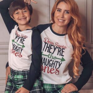 IFFEI Matching Family Pajamas Sets Christmas PJ's Letter Print Top and Plaid Bottom Sleepwear Jammies Men: M