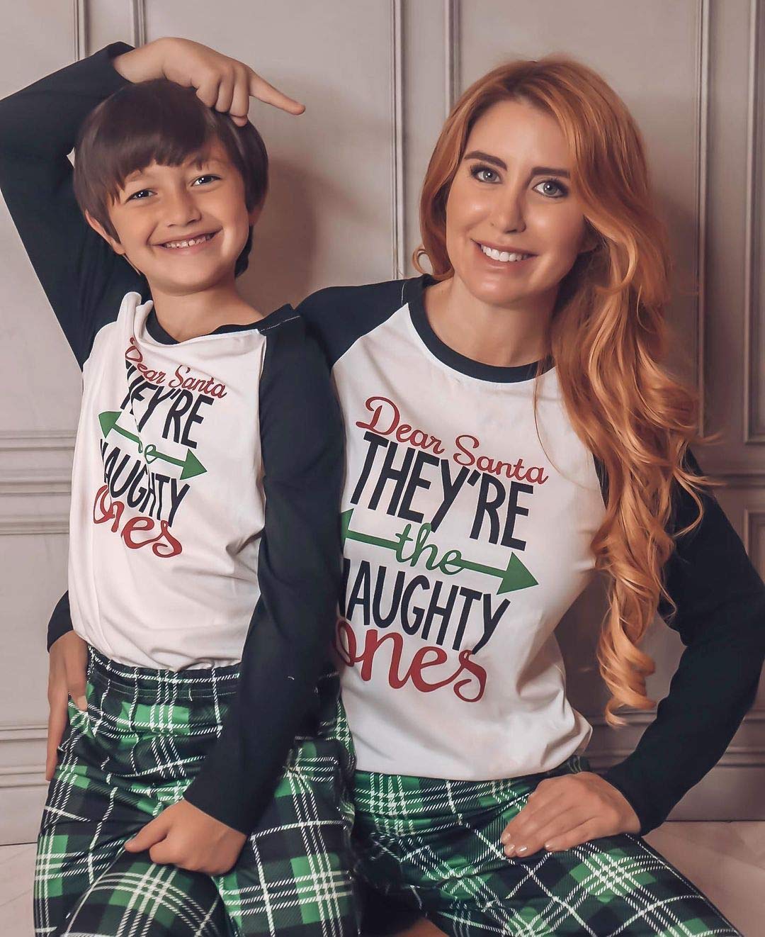 IFFEI Matching Family Pajamas Sets Christmas PJ's Letter Print Top and Plaid Bottom Sleepwear Jammies Men: M