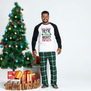 IFFEI Matching Family Pajamas Sets Christmas PJ's Letter Print Top and Plaid Bottom Sleepwear Jammies Men: M