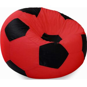 Ample Decor Soccer Bean Bag Cover (Filler Not Included), Leatherette Durable Double Stitched Material Sturdy Zippers, Ideal for Children and Teenagers - Red and Black