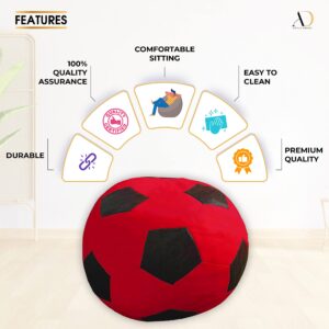 Ample Decor Soccer Bean Bag Cover (Filler Not Included), Leatherette Durable Double Stitched Material Sturdy Zippers, Ideal for Children and Teenagers - Red and Black