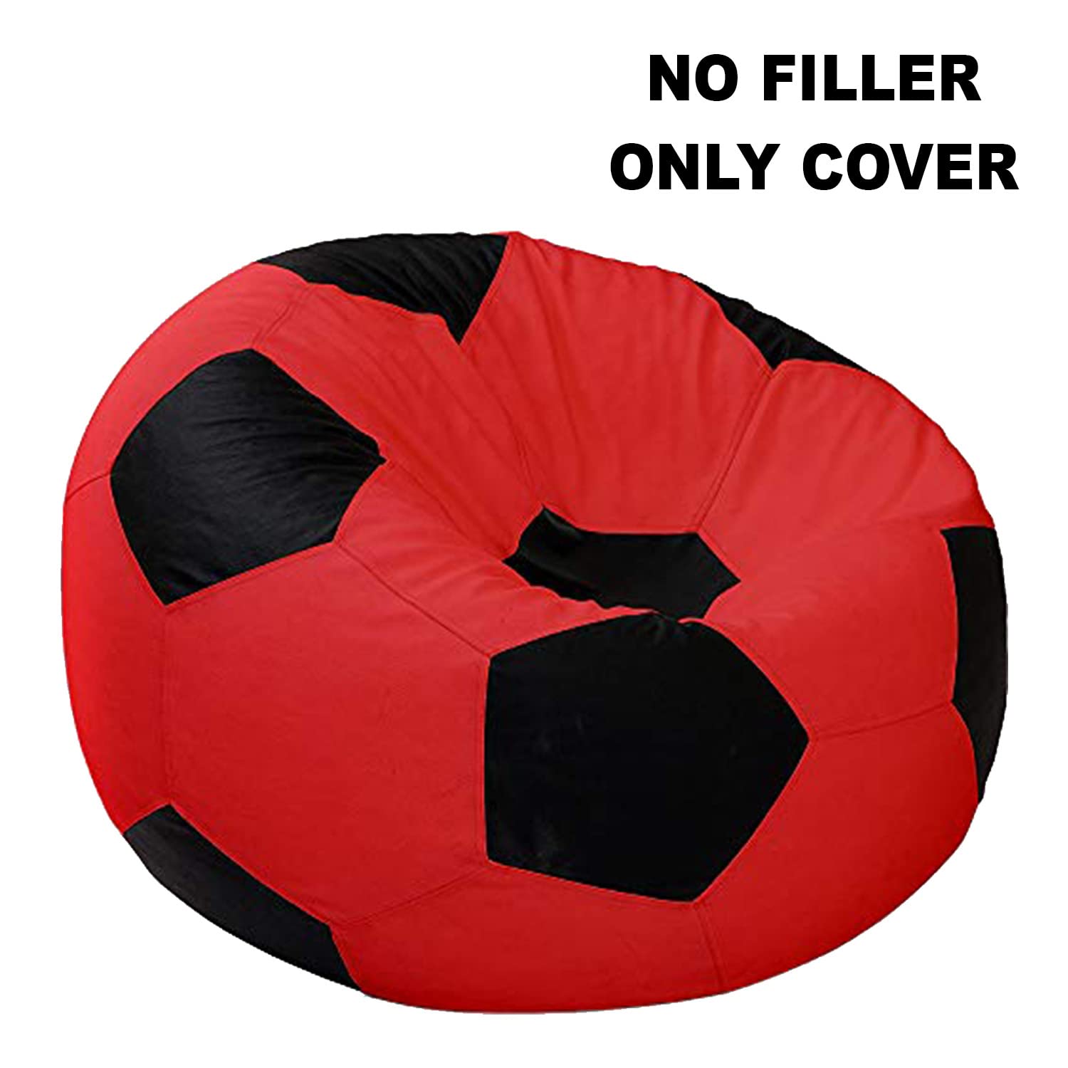 Ample Decor Soccer Bean Bag Cover (Filler Not Included), Leatherette Durable Double Stitched Material Sturdy Zippers, Ideal for Children and Teenagers - Red and Black